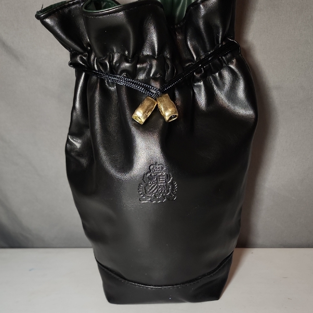Luxurious Black Leather Drawstring Cosmetic Bag- Like New